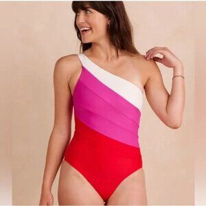 Summersalt The Sidestroke One Piece Bathing Suit Red Pink White Womens 22 LT